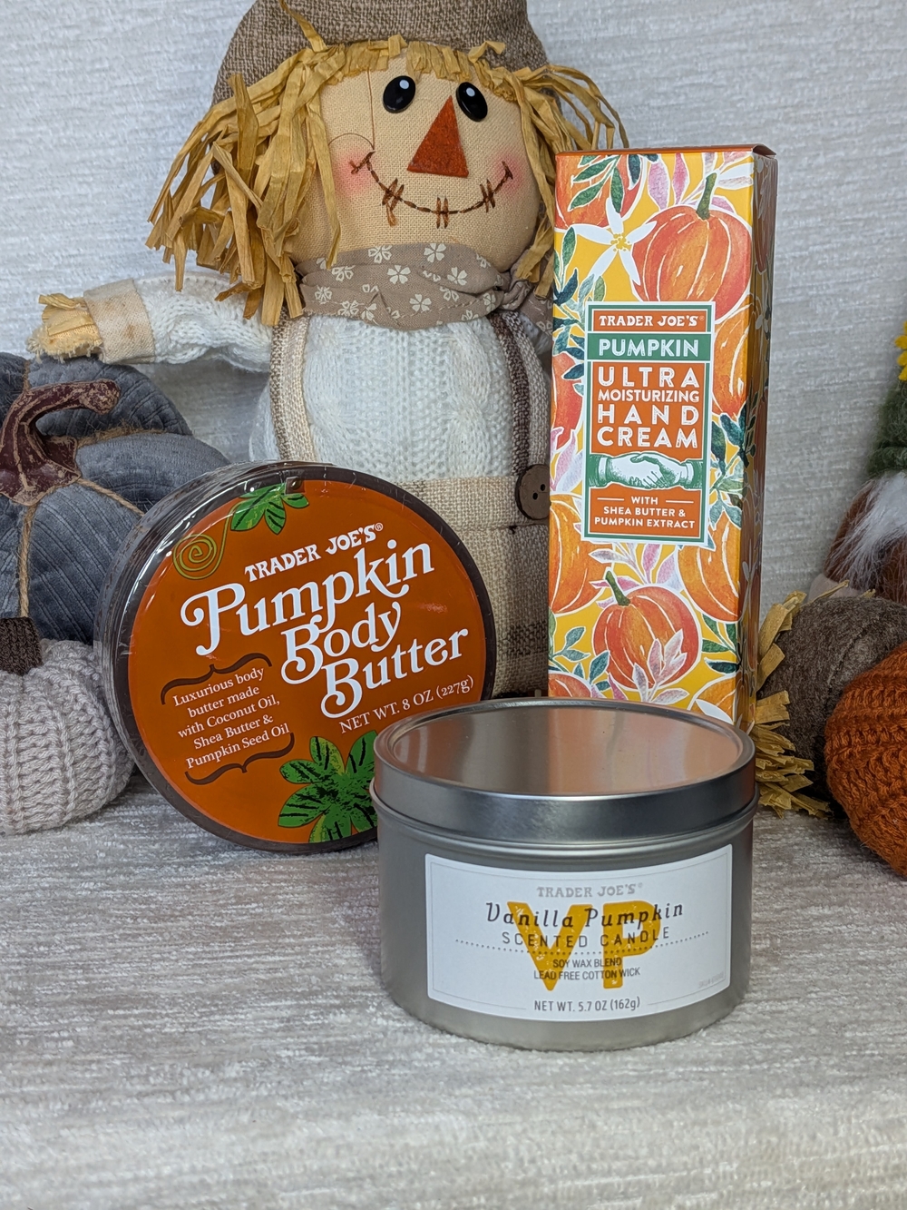 Trader Joe's Pumpkin Soy Candle, Body Butter & Ultra Moisturizing Hand Cream